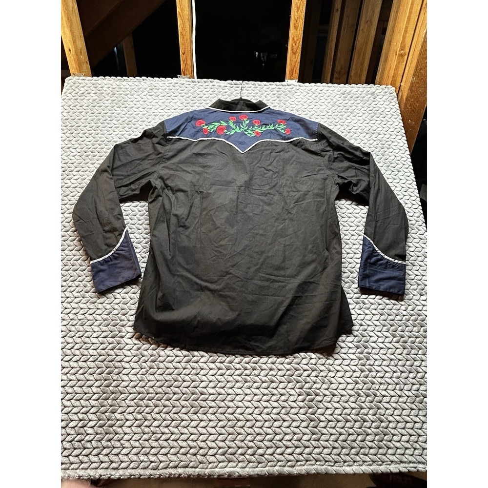 COOFANDY XXL Western Pearl Snap Shirt Rose Embroidered NW - Picture 3 of 9